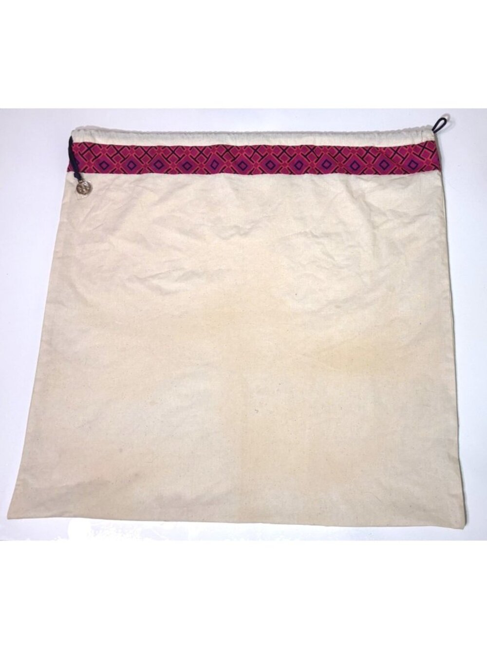 Tory Burch Large Canvas Dust Bag Magenta Geometric Trim Gold Logo Charm 22x21